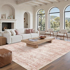 5x7 Area Rugs Pink Low Pile Indoor Washable Trendy Faded Style Rugs for Bedroom Living Room Dining Room Foldable Non-Slip Thin Print Mat