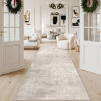 Hallway 4x10 Washable Runner Rug:Stain Resistant Abstract Rug for Kitchen Entryway Farmhouse Soft Carpet for Bathroom Bedroom Thin Laudry Living Room Floor Mat with Non Slip Backing(4x10,Beige/Cream)