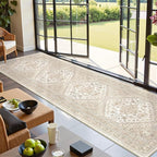 Runner Rug 2x10, Ultra-Thin Kitchen Rugs Non Slip Washable Rugs for Entryway Rug, Kitchen Runner Low Pile Vintage Soft Carpets for Living Room, Bathroom Bedroom (Cream/Beige,2'x10')