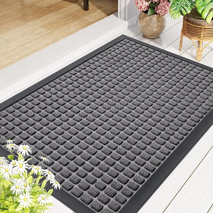 Smiry Front Door Mat Outside Entrance, Natural Rubber Doormat, 35x23 Inch