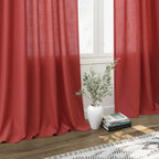 Christmas Red Linen Curtains 72 Inches Long for Living Room Light Filtering Semi Sheer Curtain Back Tab and Rod Pocket Vintage Rustic Luxury Home Decor Neutral Drapes for Bedroom 52x72, 2 Panels