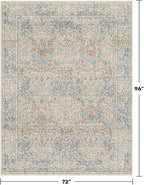 Hazo Haus Boho Beige Blue Living Room Rug 6x8 - Vintage Retro Floral Paste Neutral, Washable Low Pile Non-Slip Large Area Rugs for Dining Under Table, Bedroom