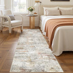 Kitchen Runner Rug Non Slip - 2.5 x 8 Runners for Hallways, Entryway, Bedroom, Washable Runner Rugs for Bathroom, Laundry Room, Low Pile Soft Vintage Area Rug(2.5'x8', Grey/Rust)