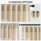 Extra Long Curtains 102 Inches Long for Living Room Tan Back Tab Rod Pocket Light Filtering Semi Sheer Drapes Cotton Linen Textured Window Curtain for Bedroom 9 FT,2 Panels