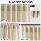Extra Long Curtains 102 Inches Long for Living Room Tan Back Tab Rod Pocket Light Filtering Semi Sheer Drapes Cotton Linen Textured Window Curtain for Bedroom 9 FT,2 Panels