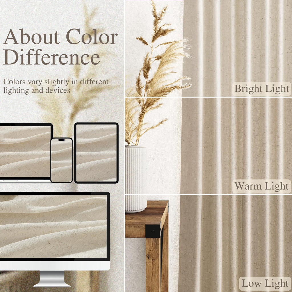 Birch Beige Linen Curtains for Living Room 100 Inches Long Light Filtering Semi Sheer Curtain Back Tab Modern Farmhouse Decor Elegant Luxury Coastal Drapes for Bedroom Dinner Room 52x100, 2 Panels
