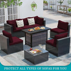 14 Pcs Stretch Patio Cushion Covers,Outdoor Couch Covers Replacement,Outdoor Couch & Sofa Slipcovers,for Patio Furniture Cushion Covers,Washable Reusable Furniture Protector (Wine Red,Cover Only)