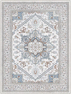 OPPODREAM Soft Neutral Area Rugs 9x12 Living Room, Washable Rugs 9x12 with Non Slip Backing, Faux Cashmere Low-Pile 9 x 12 Carpet, Cream White & Blue & Light Brown