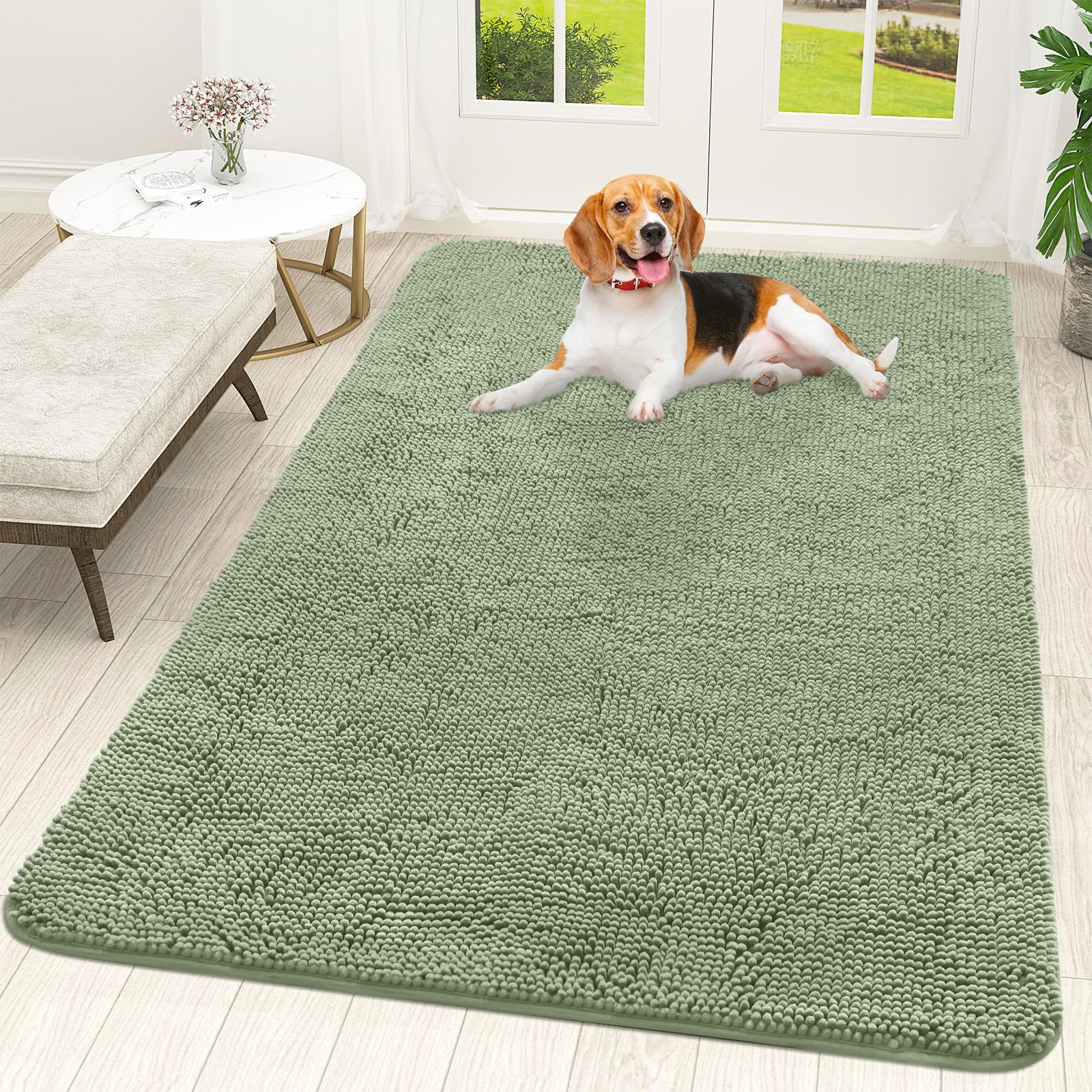 OLANLY Dog Door Mat for Muddy Paws 59x35, Super Absorbent Chenille Mud Mat