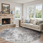 UERMEI 10ft Round Area Rug Living Room Rugs - 10x10 Washable Large Neutral Modern Abstract Soft Thin Rug Indoor Floor No Slip Rug Carpet for Bedroom Under Dining Table Home Office Decor - Grey