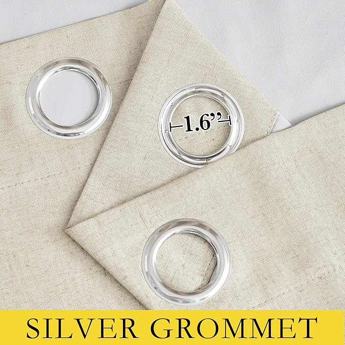NICETOWN 100% Absolutely Blackout Linen Curtains with Thermal Insulated White Liner, Beige, 52" Wide by 45" Long, 2 Pieces, Anti-Rust Grommet Natural Burlap Fabric Window Drapes for Bedroom/Kids Room