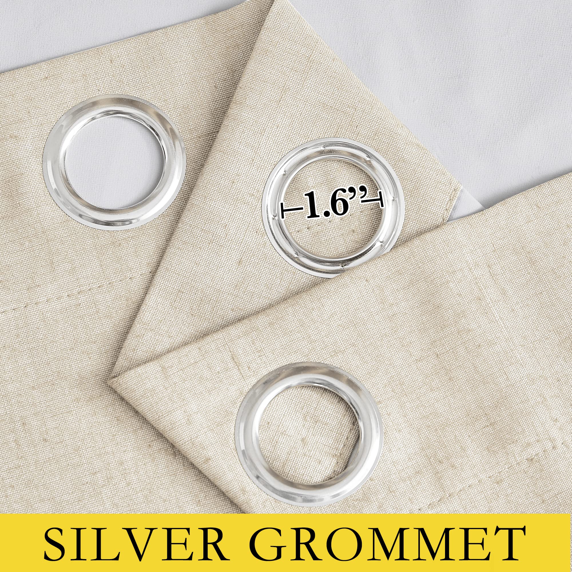 NICETOWN 100% Absolutely Blackout Linen Curtains with Thermal Insulated White Liner, Beige, 52" Wide by 48" Long, 2 Pieces, Anti-Rust Grommet Natural Burlap Fabric Window Drapes for Bedroom/Kids Room