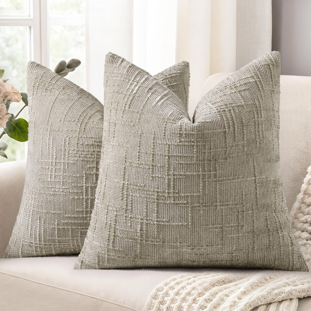 decorUhome Textured Chenille Throw Pillow Covers 20x20 Set of 2 Pink