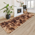JiaoBaba Super Soft Fluffy Living Room Area Rug 2x8 ft Tie-Dyed Brown Shaggy Furry Carpet Washable Non-Slip Floor Rugs Bedroom Bedside Nursery Rug Fuzzy Girls Boy Dorm Home Decor Aesthetic