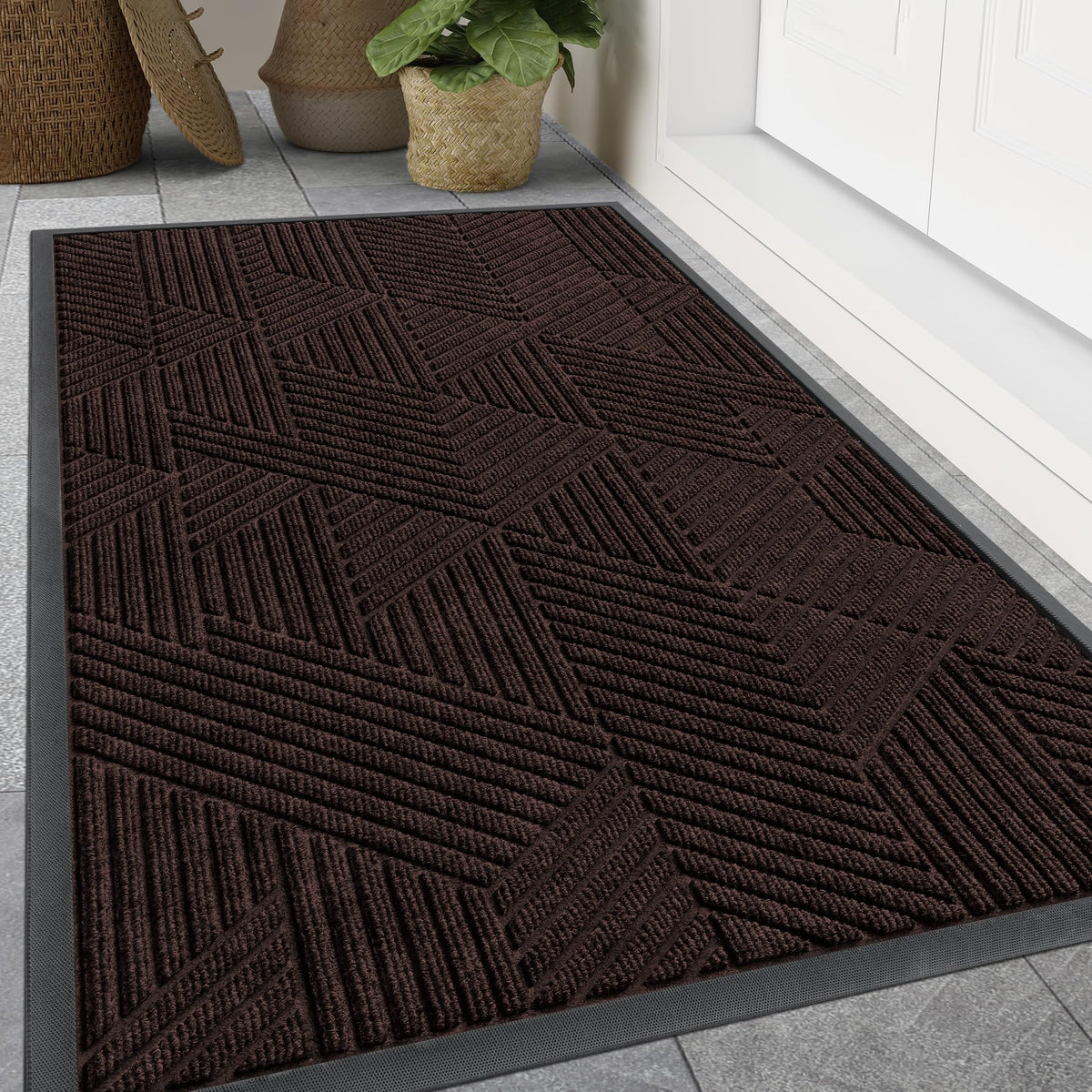 Smiry Front Door Mat Outside Entrance, Low Profile Rubber Doormat, 59x34