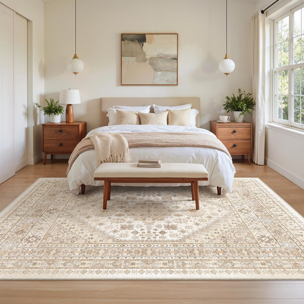 zesthome 5x8 Area Rugs for Living Room,Large Washable Rug,Beige