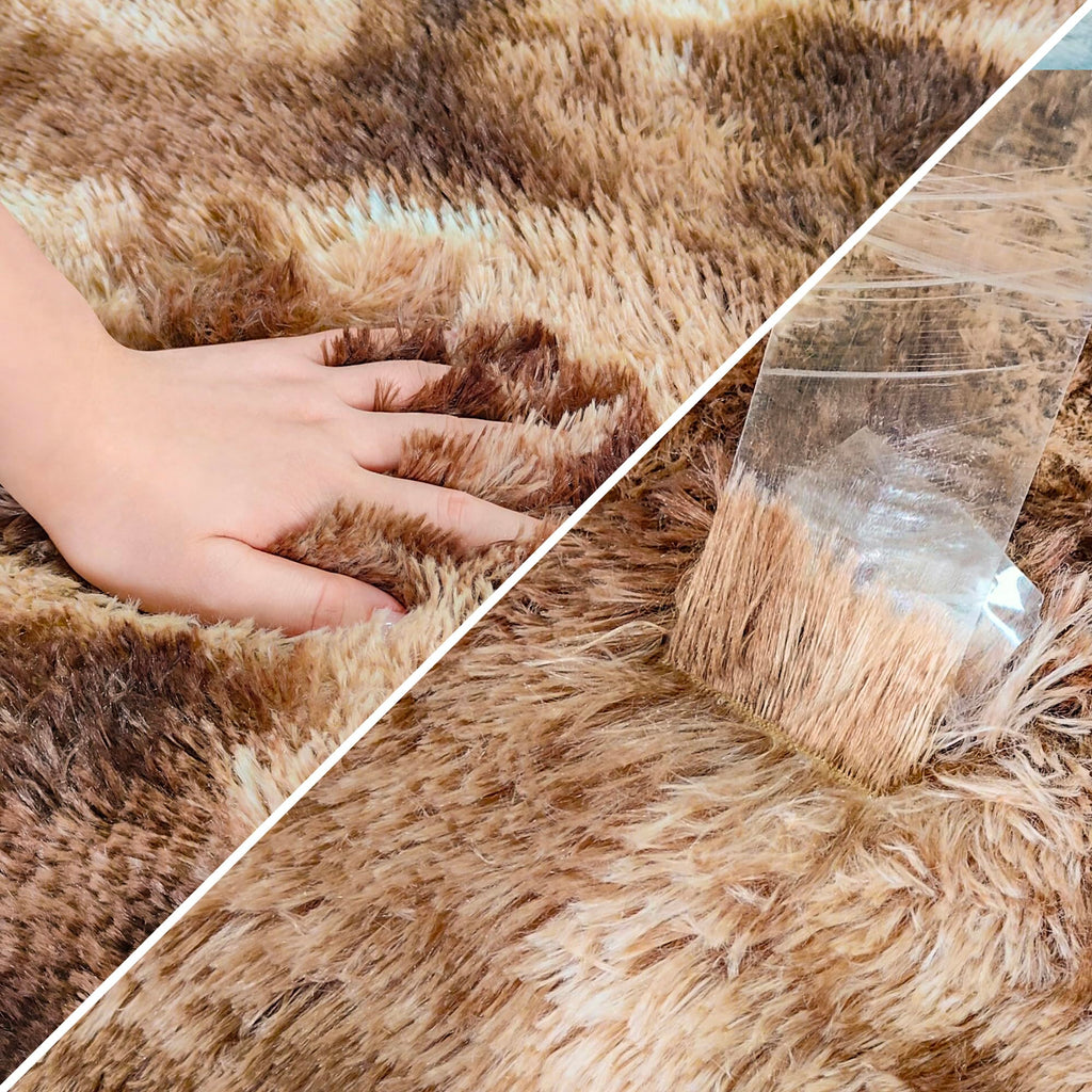 JiaoBaba Super Soft Fluffy Living Room Area Rug 2x8 ft Tie-Dyed Brown Shaggy Furry Carpet Washable Non-Slip Floor Rugs Bedroom Bedside Nursery Rug Fuzzy Girls Boy Dorm Home Decor Aesthetic