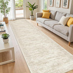 Long Hallway Runner Rug- Carpet Runners for Hallway 12ft, Anti Slip Backing Washable Rug Runner for Bathroom, Entrance, Living Room, Soft Low Pile Modern Rug Runner(2'x12', Beige/Ivory)