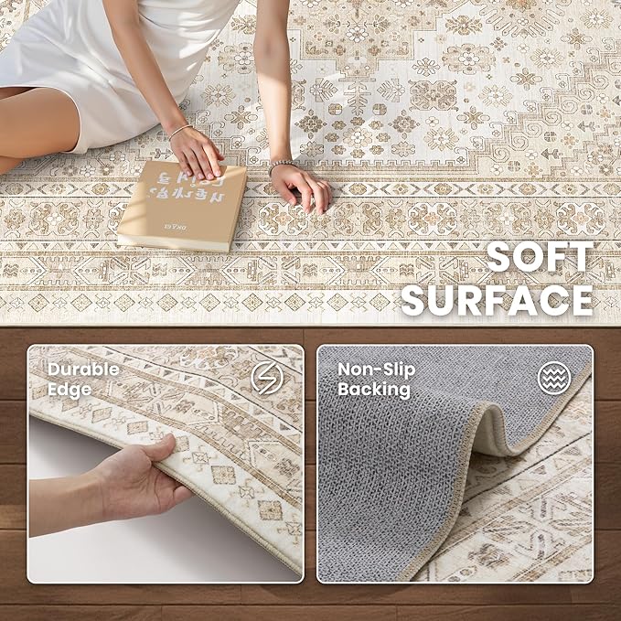 zesthome 2x6 Runner Rug Non Slip,Washable Hallway Runner Rug,Beige