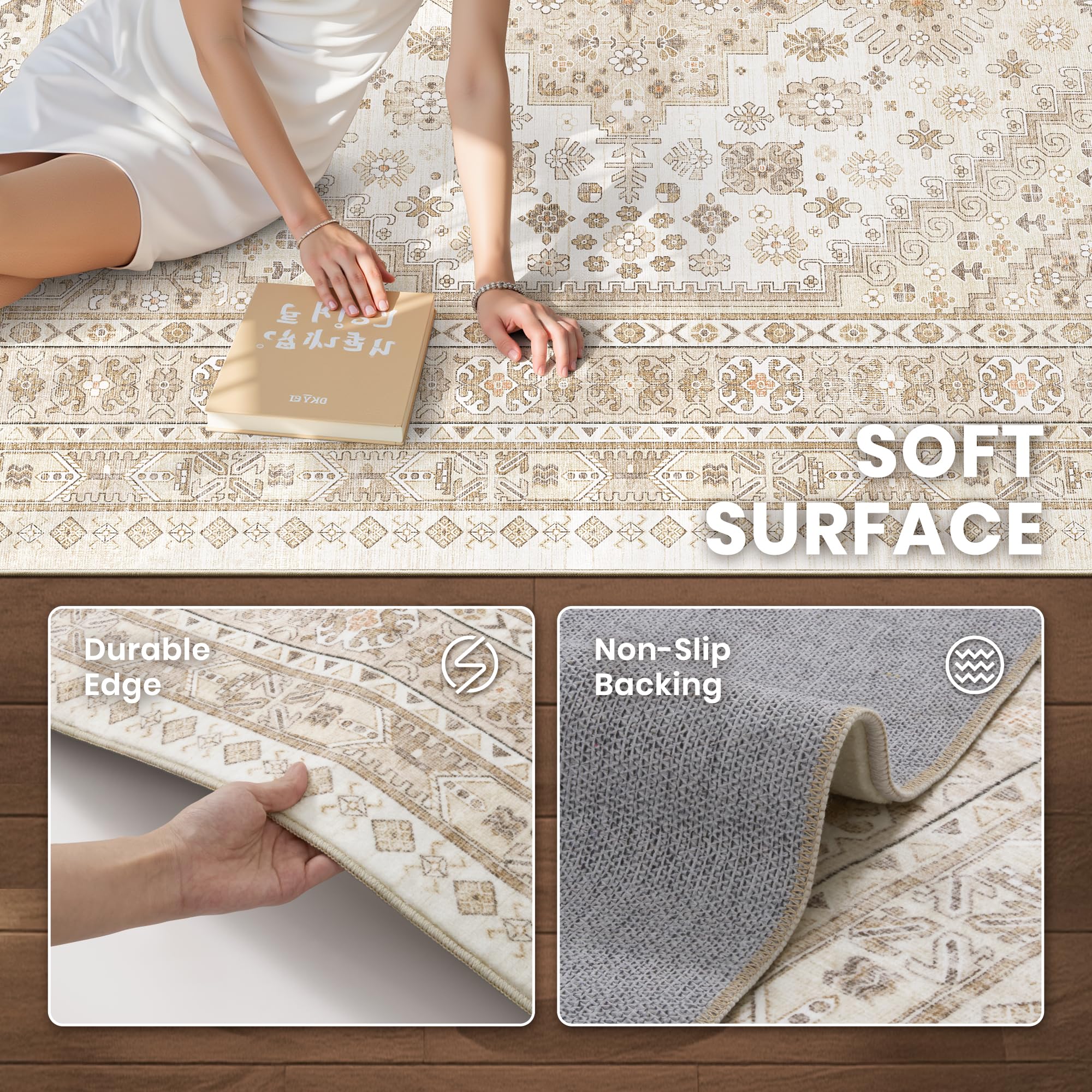 zesthome 5x8 Area Rugs for Living Room,Large Washable Rug,Beige