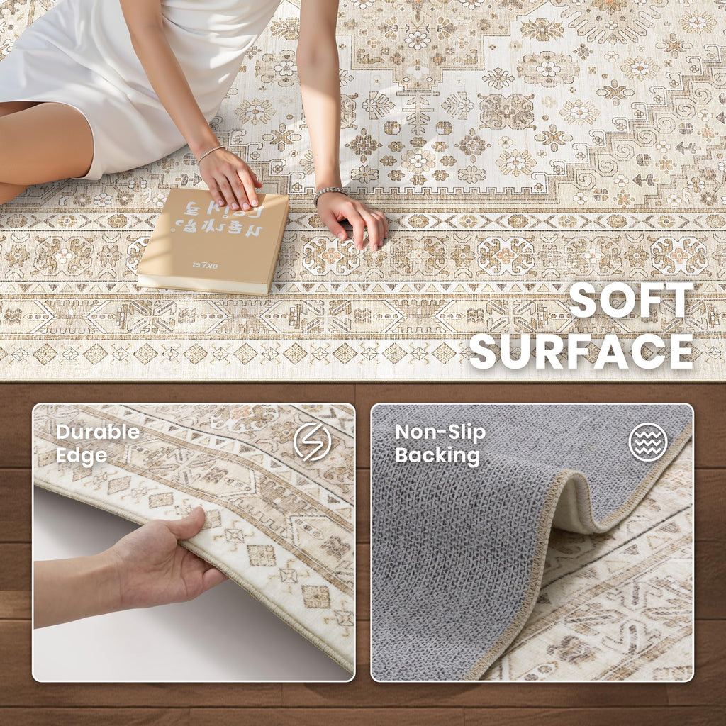 zesthome 6x9 Area Rugs for Living Room,Large Washable Rug,Beige