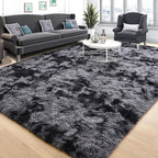 Tepook Fluffy Large Rugs for Living Room, 8x10 Area Rugs for Bedroom, Modern Shag Rug Fuzzy Carpets for Kids Boys Girls, Plush Indoor Nursery Home Decor Rug with Non-Slip Bottom, Tie-dye Dark Grey