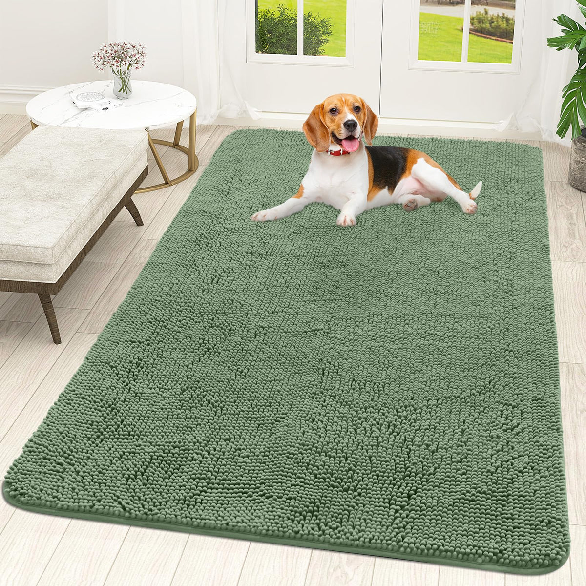 OLANLY Dog Door Mat for Muddy Paws 59x35, Super Absorbent Chenille Mud Mat