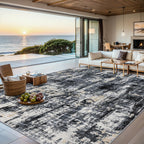 PLHXFR 10x14 Area Rug Living Room: Abstract Washable Carpet Black Gold