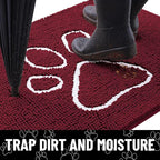 Smiry Dog Door Mat for Muddy Paws, Absorbent Dirt Trapper Non Slip Quick Dry Washable Chenille Mat for Mud Dogs, Entry Rug for Indoor and Outdoor (40x32 Inches, Burgundy and White)