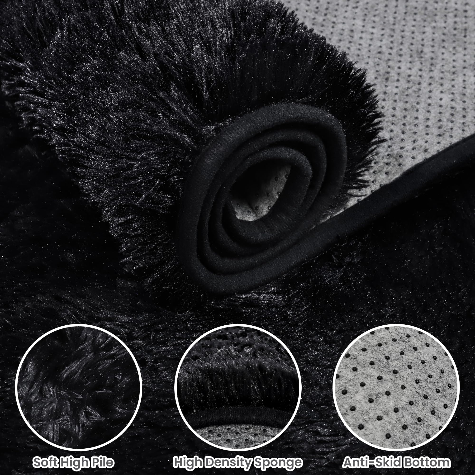 4x6 Fluffy Shag Area Rugs for Living Room Bedroom: Soft Plush Carpet Black