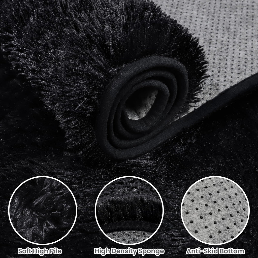 4x6 Fluffy Shag Area Rugs for Living Room Bedroom: Soft Plush Carpet Black
