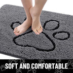 Smiry Dog Door Mat for Muddy Paws, Absorbent Dirt Trapper Non Slip Quick Dry Washable Chenille Mat for Mud Dogs, Entry Rug for Indoor and Outdoor (36x24 Inches, Dark Grey and Black)