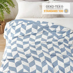 Snuggle Sac Chevron Throw Blanket for Couch, Reversible Super Soft Warm Blankets Cozy Knit Fuzzy Plush Lightweight Throws for Sofa, Bed, Camping, Blue, 50x60 inches