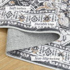 Madane Runner Rug 2'6''x8' Kitchen Runner, Hallway Runner Printed Vintage Washable Rugs Soft Non-Slip Low Pile Runners for Hallways Laundry Room Rug Distressed Rug, Black