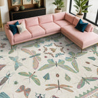 Green Butterfly Rugs for Girls Bedroom - 8x10 Floral Area Rug for Living Room, Dining Room Under Kitchen Table, Washable Lightweight Insect Print Large Carpet Indoor