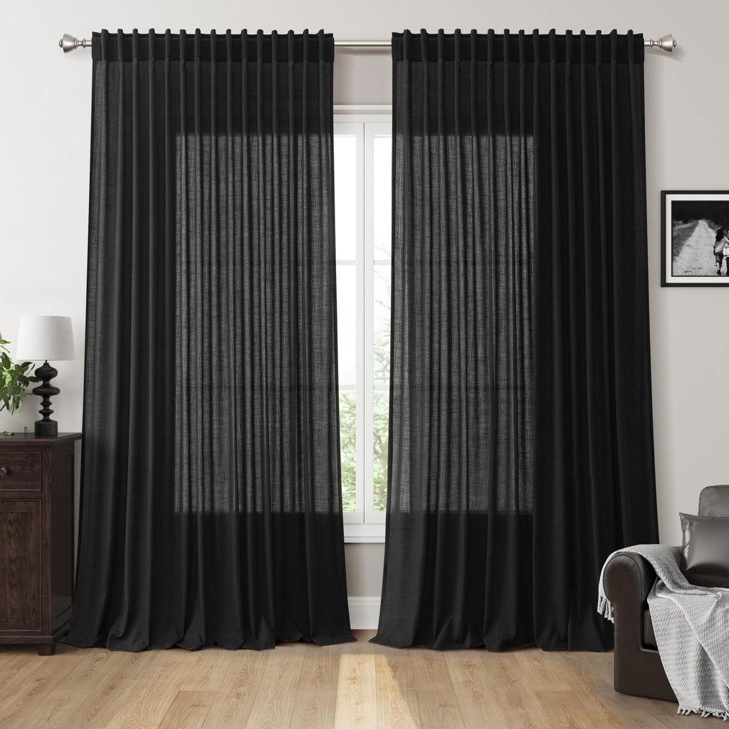 Nanspring Mist Sage Linen Curtains Semi Sheer 96 Inches Long 2 Panels Set for Living Room Back Tab Rod Pocket Light Filtering Drape for Bedroom Modern Farmhouse Coastal Decor Protect Privacy 52x96 — 기타