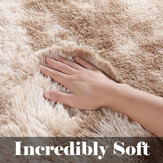 ONASAR 8x10 Area Rugs for Living Room, Tie-Dyed Beige Large Fluffy Bedroom Rug, Soft Plush Thick Shaggy Big Floor Carpet for Kids Boy Girls Teen Dorm Nursery Indoor Home Decor Aesthetic