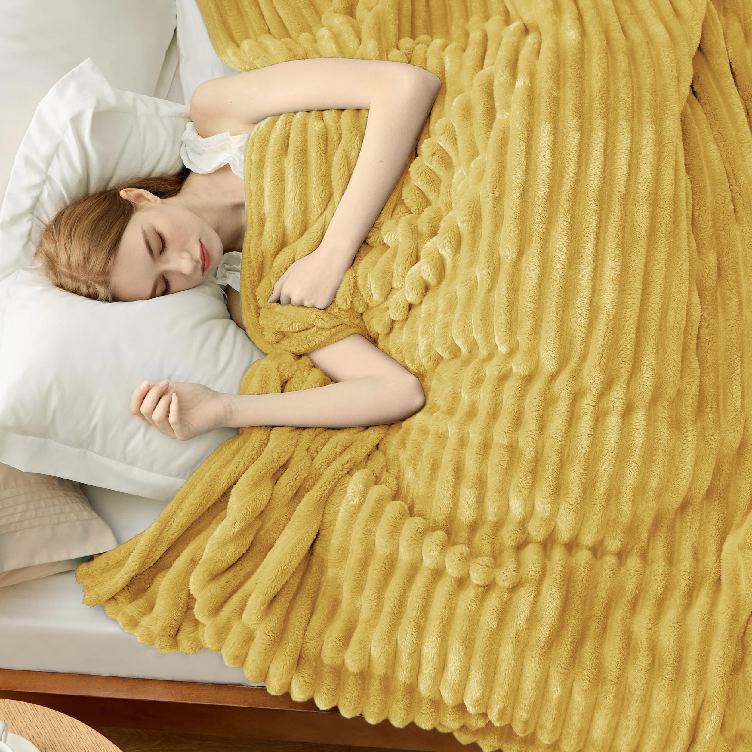 Bedsure Soft Queen Size Blanket for Bed Yellow 90"x90"