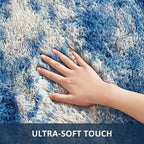 Ophanie Blue White and Grey Area Rugs for Living Room 9x12, Fluffy Shag Large Fuzzy Plush Soft Carpets, Floor Shaggy Rugs for Bedroom, Carpet for Kids Boys Girls Dorm Nursery Home Decor Aesthetic