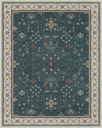 Hazo Haus Dark Green Vintage 8x10 Washable Rugs for Living Room - Dark Academia Victorian Floral Geometric Bedroom Rug, Ultra Soft Thin Low Pile Non-Slip Large Rugs for Dining Room Under Table Lounge