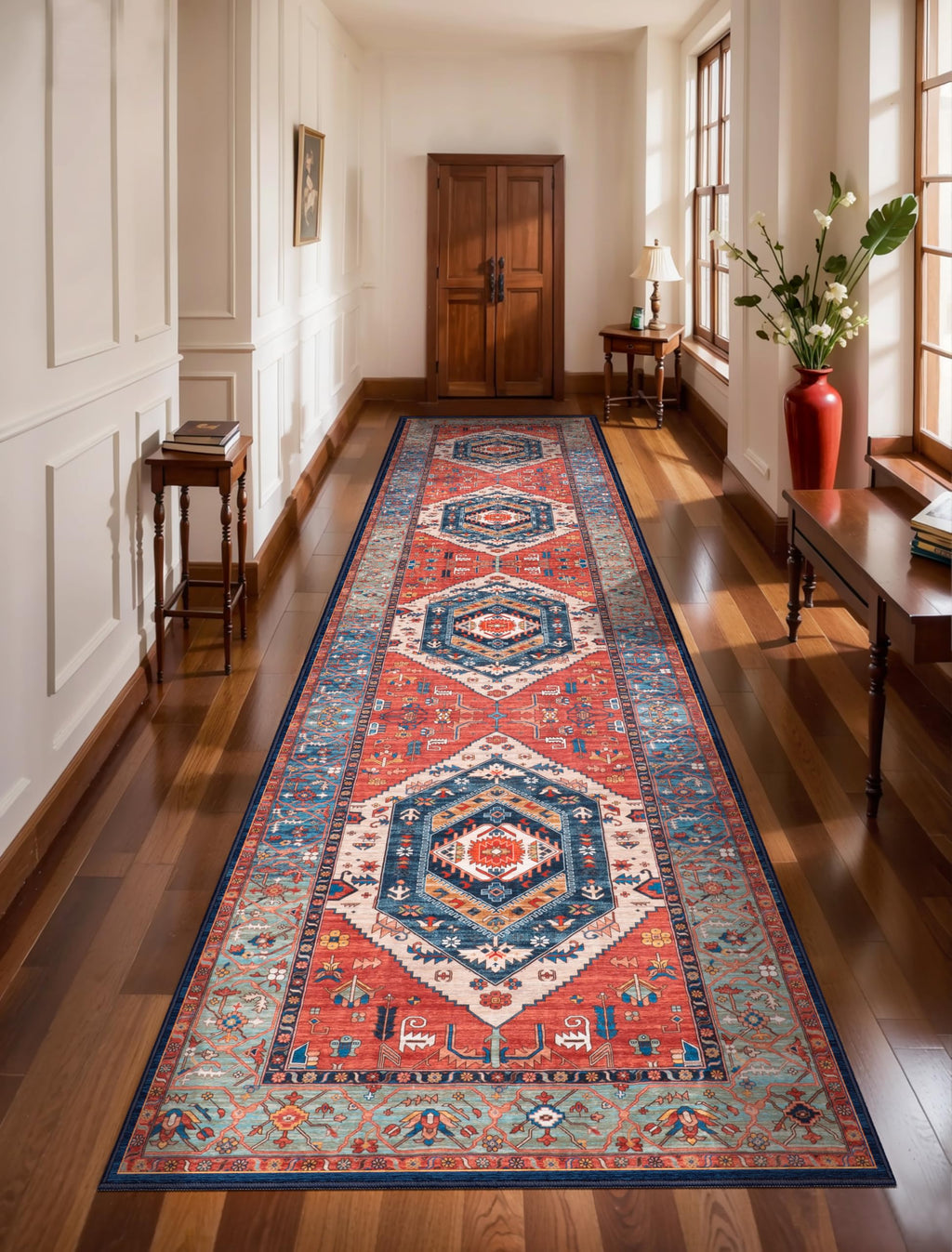 SERISSA 3x12 Washable Non Slip Boho Runner Rug for Hallway，Rust