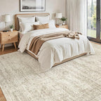 Washable Area Rug 8x12, Large Soft Rugs for Living Room Vintage Beige Carpet 8x12 Area Rugs for Bedroom Dining Room Non-Slip Stain Resistant Under Table Rug