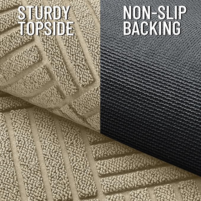 OLANLY Front Door Mat Outside Entrance 71x47, Absorbent, Heavy Duty Sturdy Natural Rubber Doormat Indoor Outdoor, Stain and Fade Resistant, Non-Slip Low Profile Floor Mat for Entryway, Beige Diamond