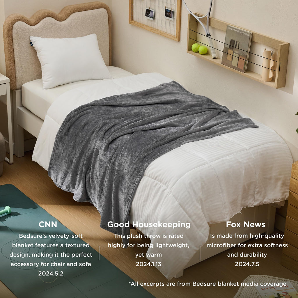 Bedsure GentleSoft Fleece Blanket Twin XL Grey - College Dorm Room Essentials for Guys and Girls Soft Warm Throw Blanket Dorm Room Decor, 66x90 inches