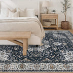 Area Rug 6x9 Washable Rug, Vintage Boho Medallion Rugs Non-Slip Soft Low Pile Large Distressed Rug Indoor Retro Carpet for Living Room Bedroom Dining Room Home Office (Vintage Black, 6'x9')