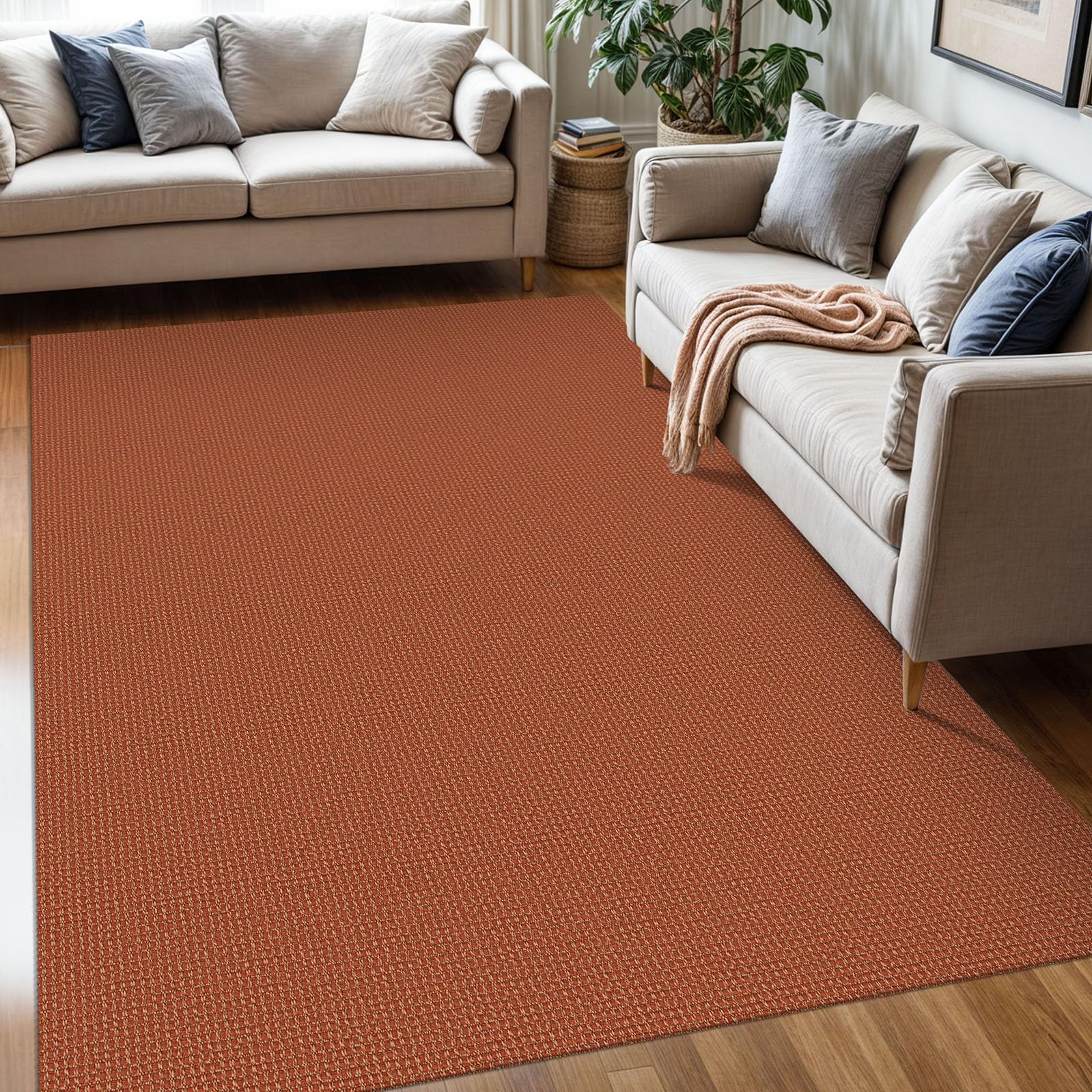 KOZYFLY Washable Area Rug 5x7 ft Rubber Backed Non Slip Rugs for Living Room Braided Cotton Bedroom Rug Woven Office Rugs Indoor Outdoor Floor Carpets for Dining Bedroom Living Room, Orange/Tan