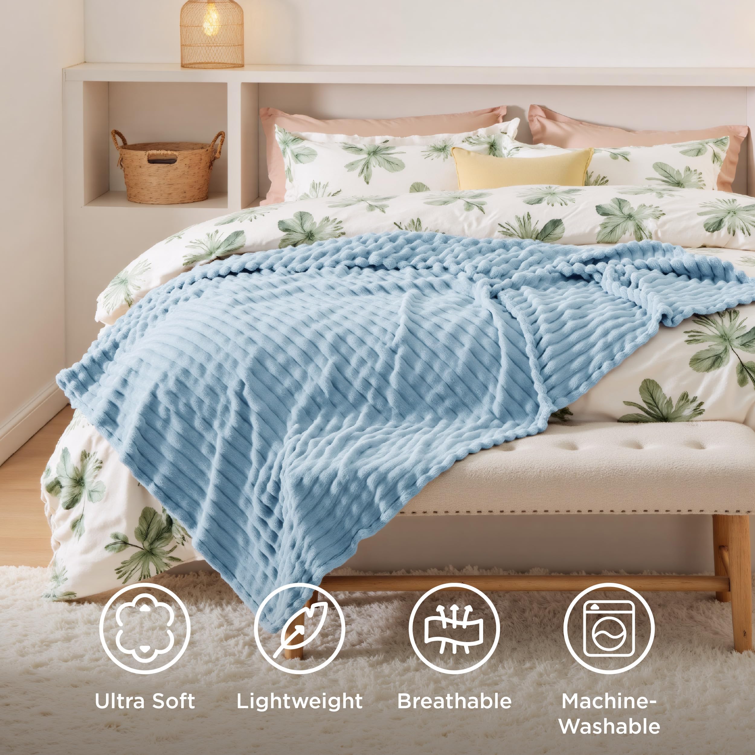 Bedsure Soft Twin Blanket for Bed Decor Gifts Light Blue 60"x80"