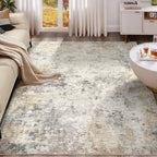 UERMEI 7x9 Area Rug Living Room Rugs - Washable Neutral Modern Abstract Soft Thin Large Rug Indoor Floor No Slip Rug Carpet for Bedroom Under Dining Table Home Office Decor - Golden Grey
