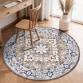 Lofus 4ft Round Area Rugs for Living Room, Vintage Boho Carpet Floral Brown