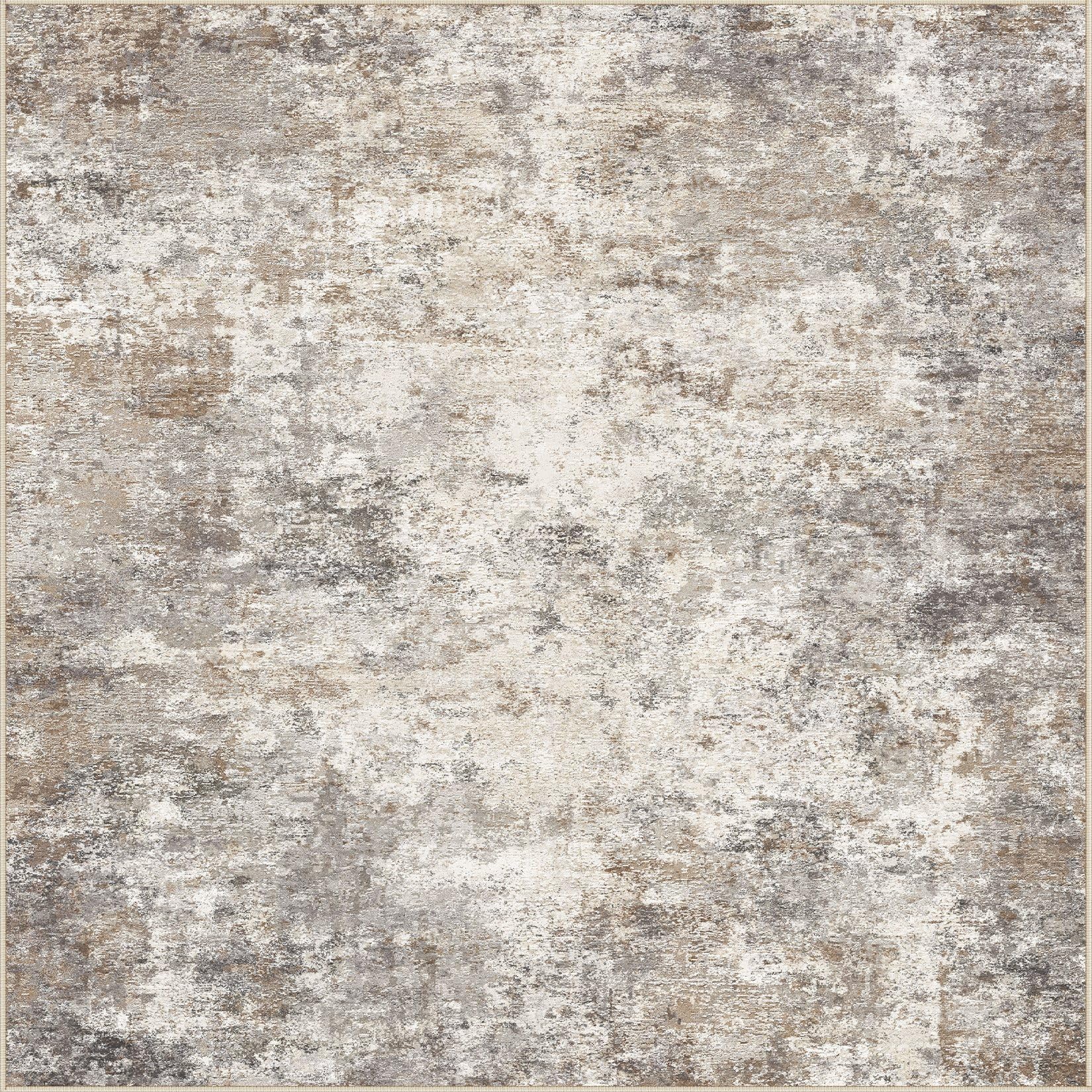 UERMEI Square Area Rugs: Washable 8x8 Neutral Modern Abstract Carpet for Living Room Bedroom - Soft Floor Mat with Non Slip Backing for Kitchen Nursery Dorms Farmhouse Home Decor - Brown Grey